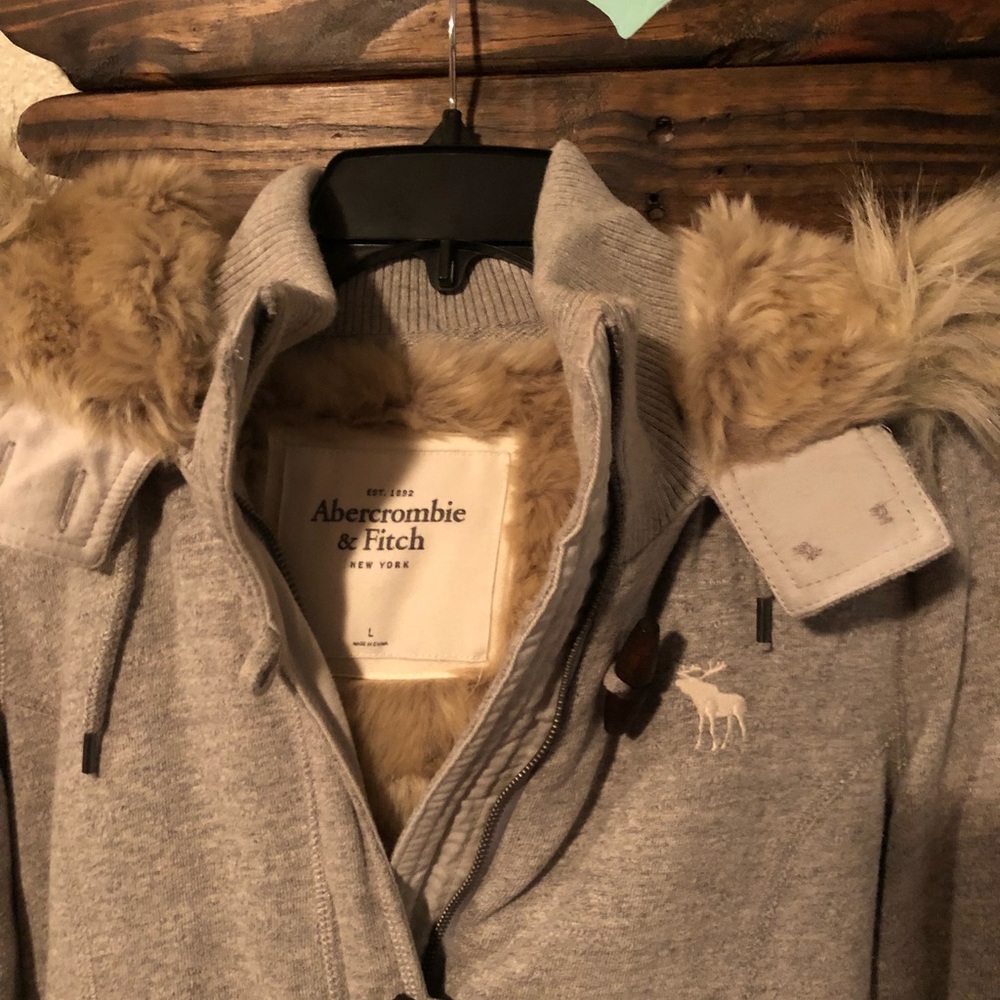 A&F, Grey Coat with Fur lined hood.